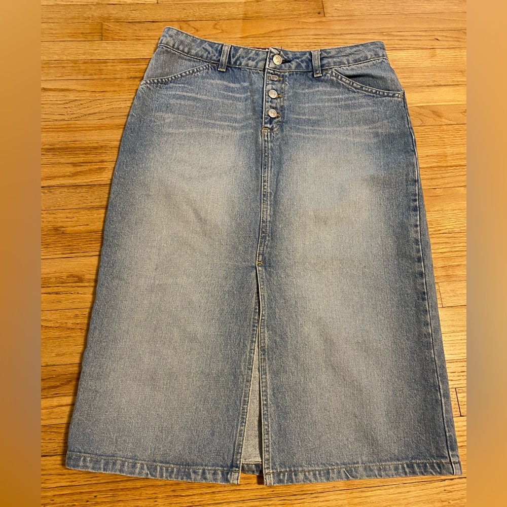 Tommy Hilfiger Women 6 Blue Denim Midi Skirt with Front Slit